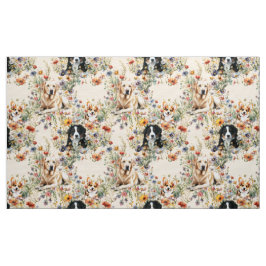 Tecido Dogs and Wildflowers Seamless Repeating Pattern