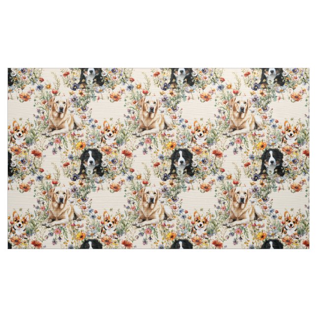 Tecido Dogs and Wildflowers Seamless Repeating Pattern (Jarda)