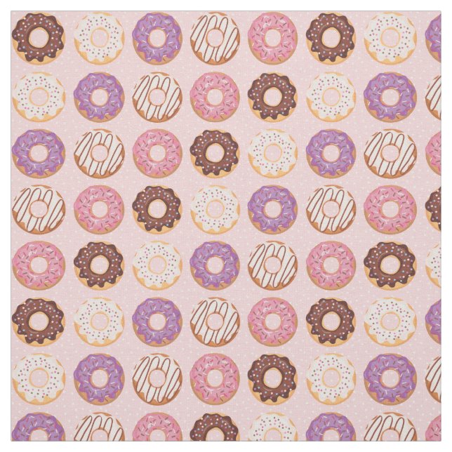 Tecido Donuts Cor-de-Rosa com Glacê e Confeitos Padrão Fe (Modelo)