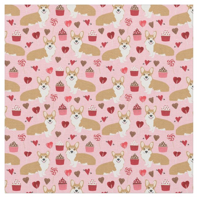 Tecido dos namorados do Corgi - rosa (Detalhe)