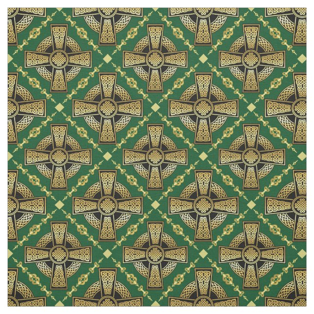 Tecido Dourada cruz-celta/design de nó trançado verde (Modelo)