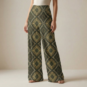 Tecido Dourada e Negra Geométrica Oriental Árabe Oriental