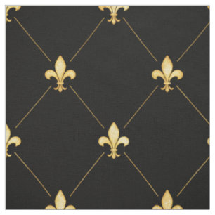 Tecido Dourada Fleur-de-Lis (grande escala) Preto