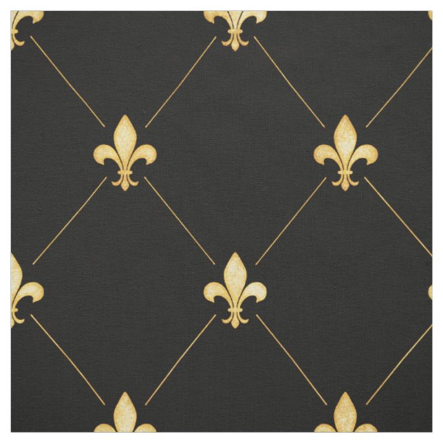 Tecido Dourada Fleur-de-Lis (grande escala) Preto (Modelo)