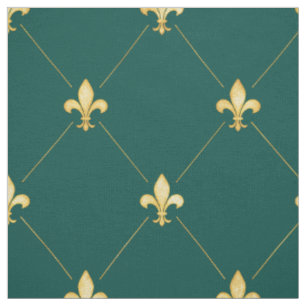 Tecido Dourada Fleur-de-Lis (grande escala) Teal Green