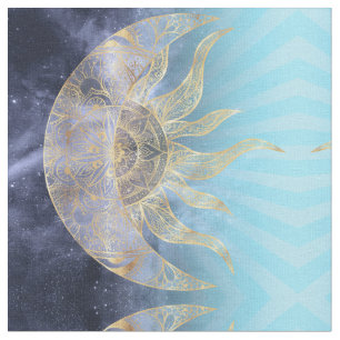 Tecido Dourada Lua Sun Mandala Celestial Design