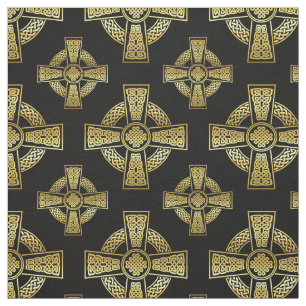 Tecido Dourado design de cruz-celta/pano de nó entrança