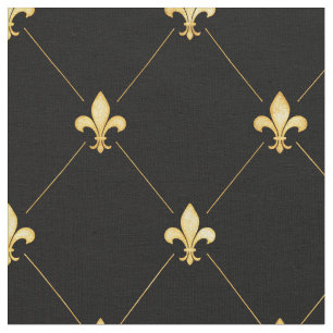 Tecido Dourado Fleur-de-Lis (escala média) Preto