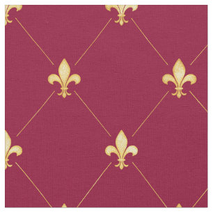 Tecido Dourado Fleur-de-Lis (escala média) Vinho Vermelho