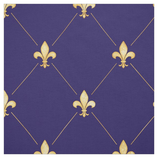 Tecido Dourado Fleur-de-Lis (grande escala) Azul-Meia-Noi (Modelo)