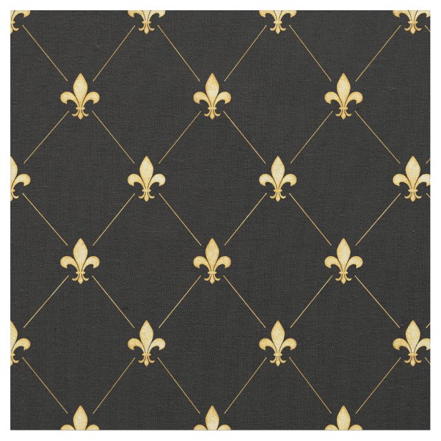 Tecido Dourado Fleur-de-Lis (pequena escala) Preto (Detalhe)