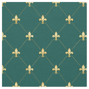 Tecido Dourado Fleur-de-Lis (pequena escala) Verde Teal
