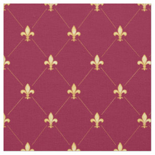 Tecido Dourado Fleur-de-Lis (pequena escala) Vinho Vermel