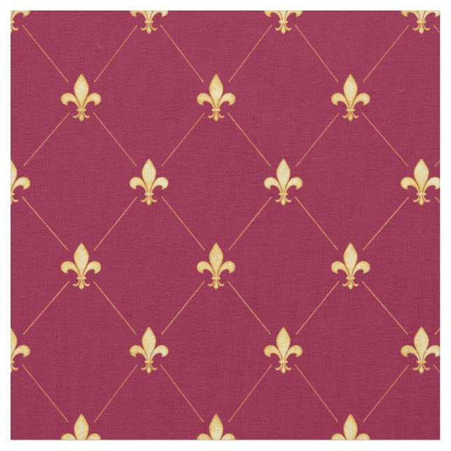 Tecido Dourado Fleur-de-Lis (pequena escala) Vinho Vermel (Detalhe)