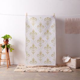 Tecido Dourado padrão uniforme de pulgas-de-lis em branco