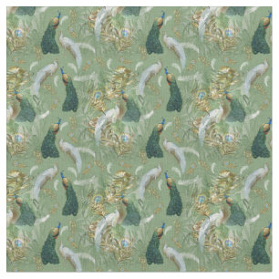 Tecido Dourado - Penas de Peacock Executando Impressão