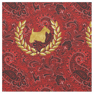 Tecido Dourado Scottie Wreath Rich Red Paisley