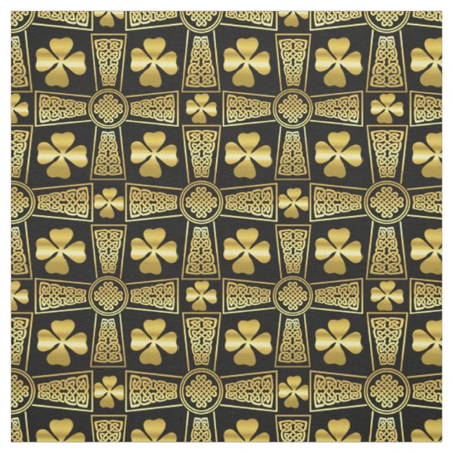 Tecido Dourado Shamrock/Cruz celeste/design de nó entranç (Modelo)