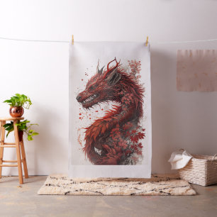 Tecido Dragão Chinês Pintado Vermelho Tradicional