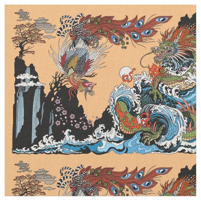 Tecido Dragão e Feng Huang. Ilustração de Insima (Detalhe)