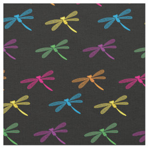 Tecido Dragonflies Dragonfly Colorida Rainbow Black