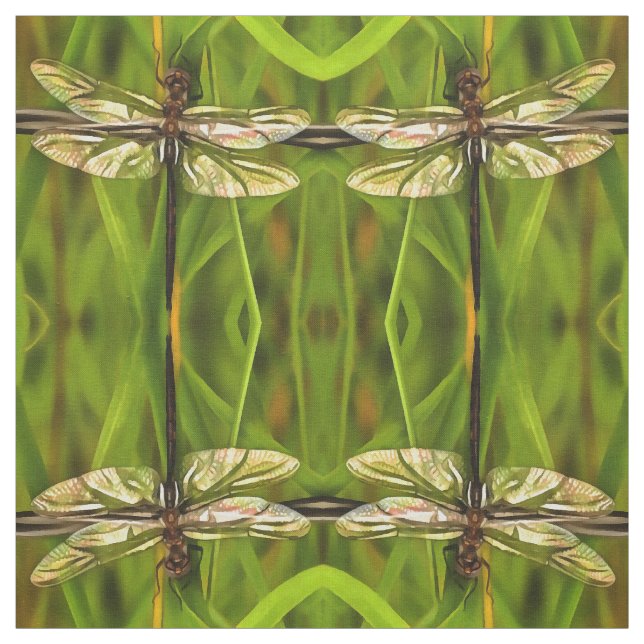 Tecido Dragonfly Artística Em Castanho E Amarelo Em Verde (Modelo)