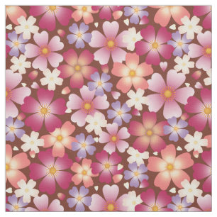 Tecido Dreamy Mixed Blossoms em Escala Média Marrom