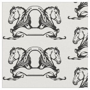 Tecido duas cabeças de cavalos e ferradura