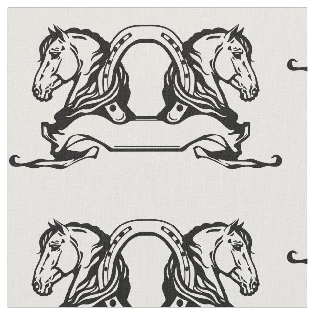 Tecido duas cabeças de cavalos e ferradura (Detalhe)