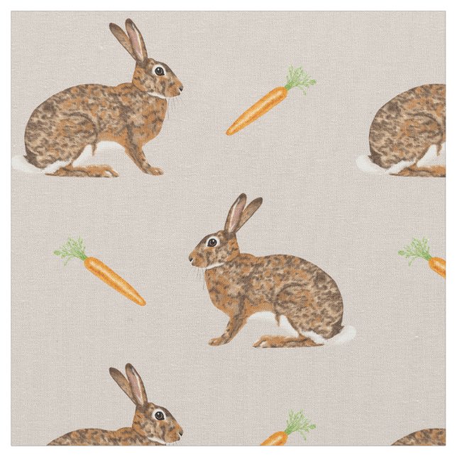 Tecido Easter Spring Hare Bunnies And Carrots On Beige (Detalhe)