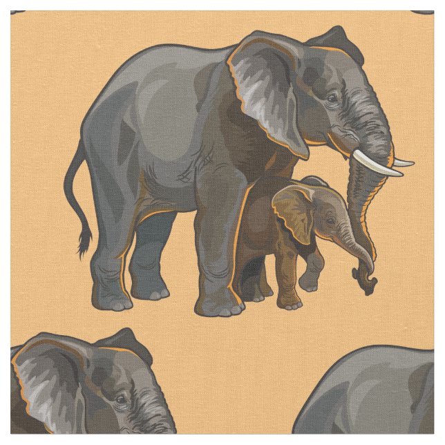 Tecido Elefante africano com bebê (Detalhe)
