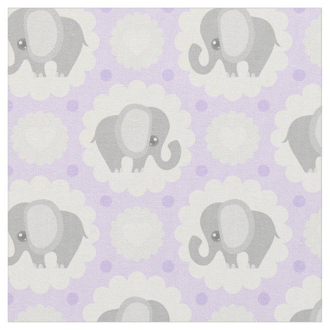 Tecido Elefante bonito do bebê no roxo da lavanda (Detalhe)