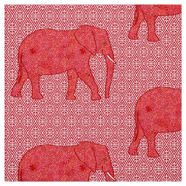 Tecido Elefante da flor - vermelho escuro e coral (Modelo)
