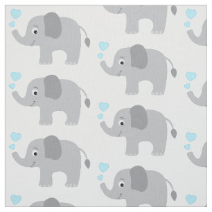 Tecido Elefante de Bebê com Corações Azuis