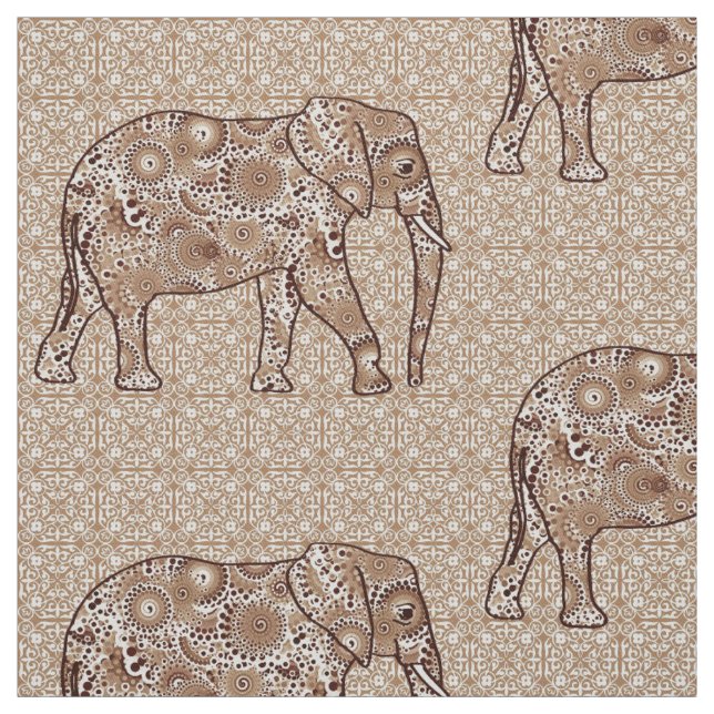 Tecido Elefante de flor de mandala - castanho e esticado (Modelo)