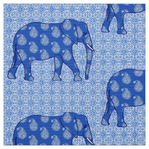 Tecido Elefante de Paisley - azuis cobaltos e branco