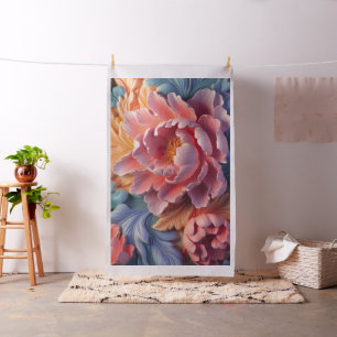 Tecido Elegância Floral de Peônia Coral e Safira