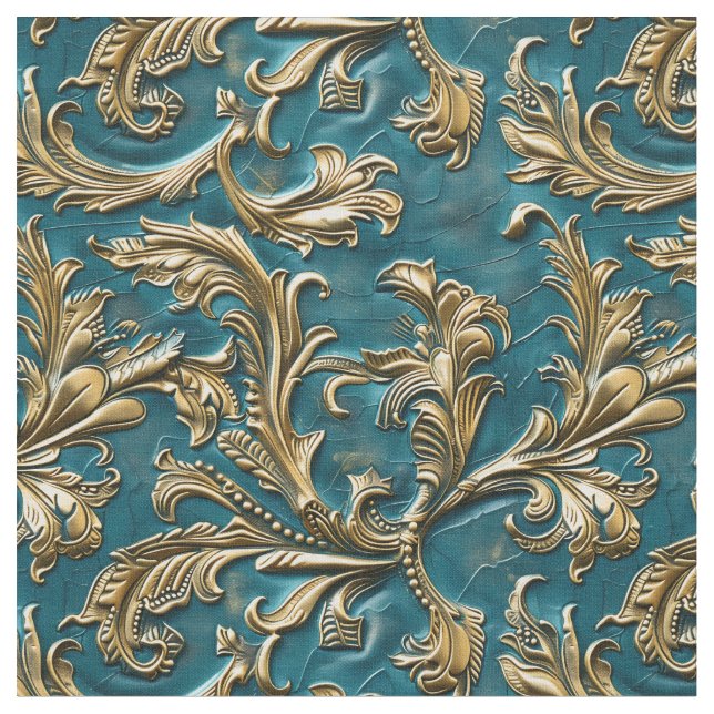Tecido Elegant teal gold tooled leather  (Detalhe)