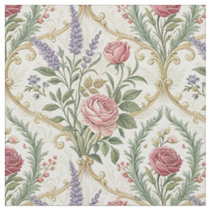 Tecido Elegante Arte de Padrão Floral Rosa e Lavanda Fran