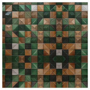 Tecido Elegante Azulejo Geométrico Verde e Castanho
