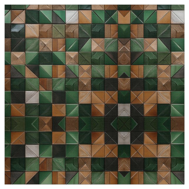 Tecido Elegante Azulejo Geométrico Verde e Castanho (Modelo)