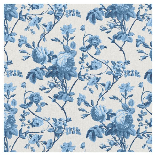 Tecido Elegante Chic Vintage Blue Rosa Floral (Detalhe)