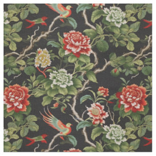 Tecido Elegante chinoiserie floral verde vermelha