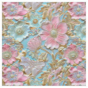 Tecido Elegante cloisonné floral em azul suave e rosa sua