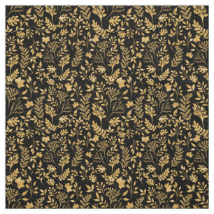 Tecido Elegante, Dourado Design preto de folhagem