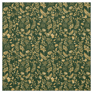 Tecido Elegante, Dourado Design verde da Floresta de Folh