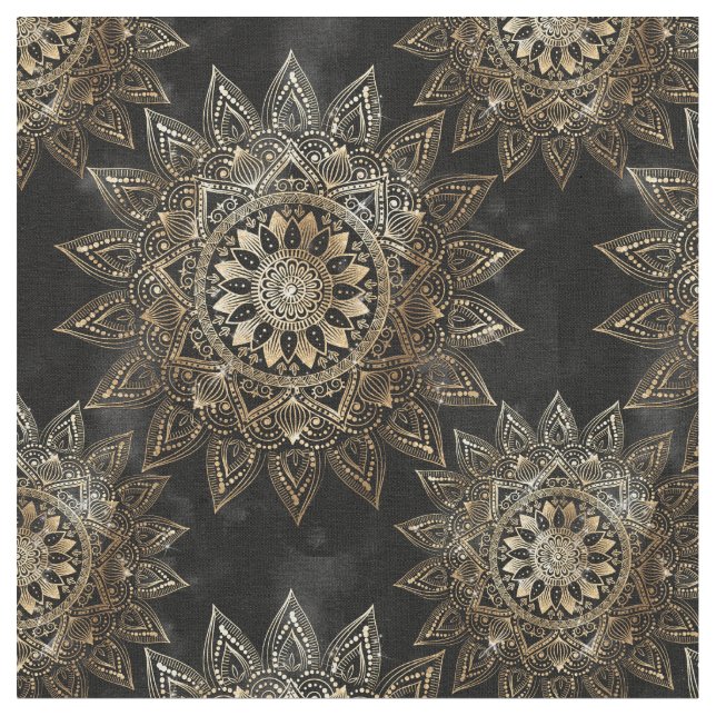 Tecido Elegante Dourado Mandala Black Design (Detalhe)
