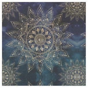 Tecido Elegante Dourado Mandala Blue Galaxy Design