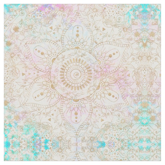 Tecido Elegante Dourado Mandala e Design Holográfico Glit (Detalhe)