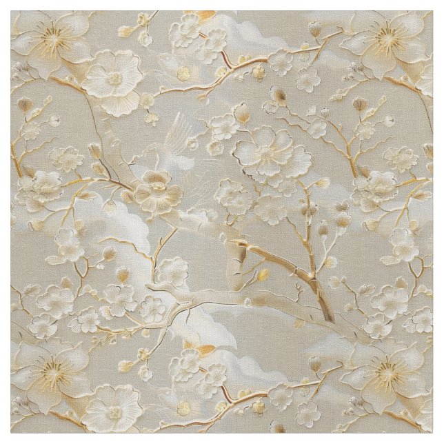 Tecido Elegante esmalte flor cloisonné creme (Detalhe)